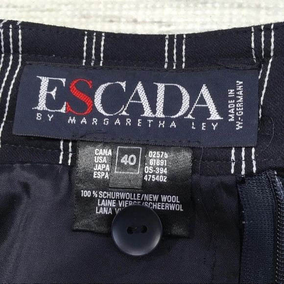 Escada Skirt Pencil Straight Blue White Stripe Layers Wool 40 Size Medium - Picture 10 of 13
